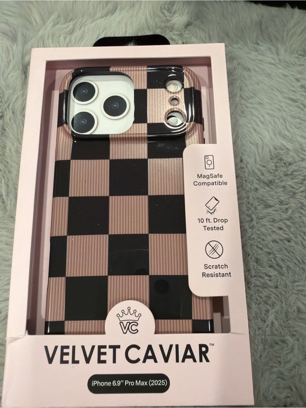 Velvet Caviar Pink & Black Checkered iPhone Case 17pro